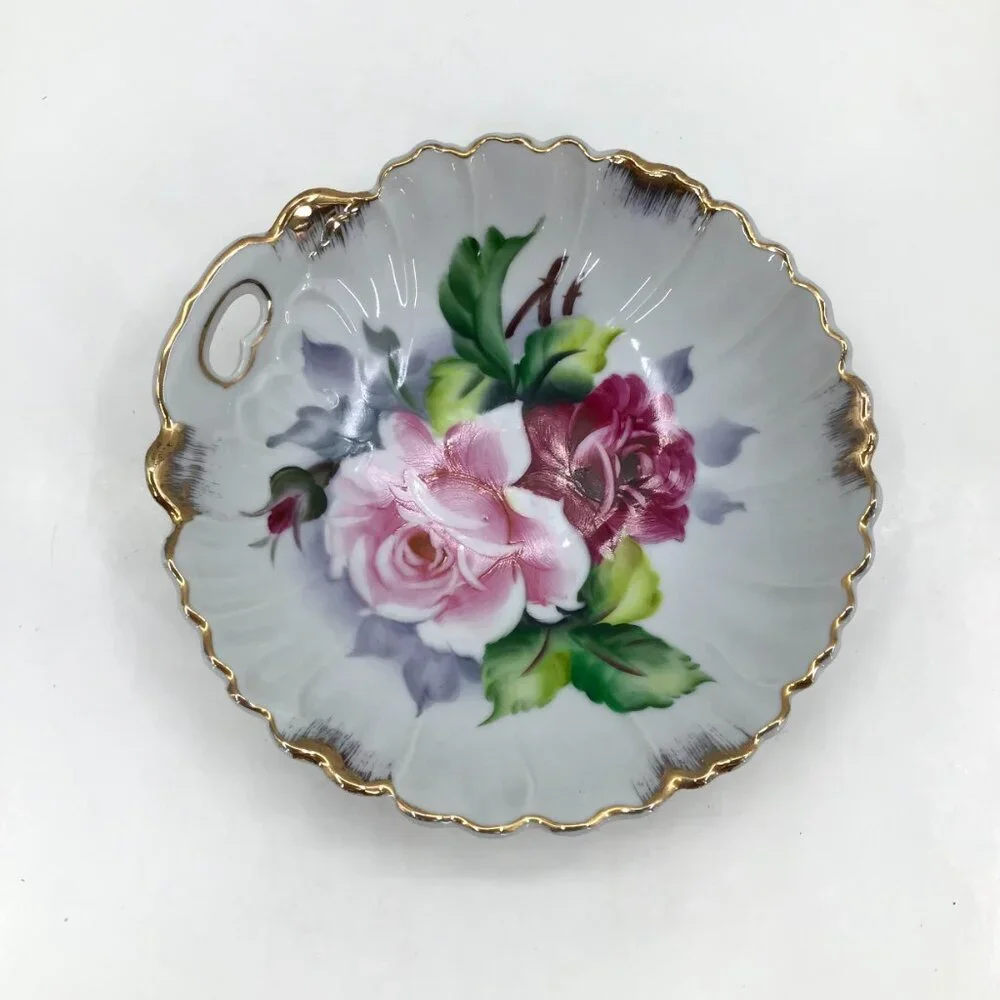 VTG Lefton Candy Dish Hand Painted Trinket Mid-Century Modern MCM Pink Red Gift